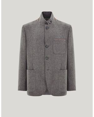Canali Bruma Single-Breasted Cashmere Jacket With Suede Details - Grey