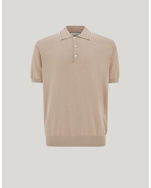 Canali Pure Cotton Polo Shirt With Contrasting Piping - Natural
