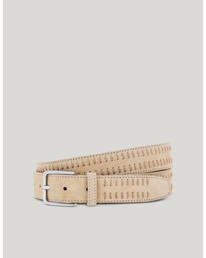 Canali Suede Belt With Decorative Vertical Topstitching - Natural