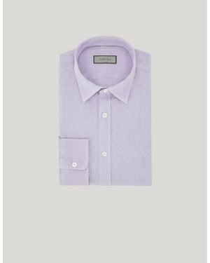 Canali Lilac Garment-Dyed Linen Regular-Fit Shirt With Narrow Pointed Collar - Purple
