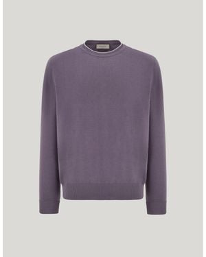 Canali Petunia Giza Cotton Crew Neck With Contrasting Piping - Purple
