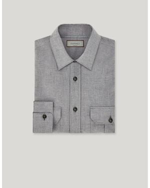Canali Relaxed Fit Light Melange Cashmere And Cotton Blend Casual Shirt - Grey