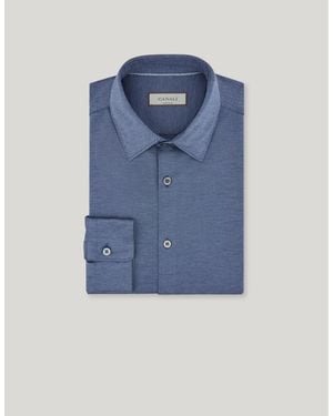 Canali Casual Air Force Regular Fit Cotton And Lyocell Jersey Shirt - Blue