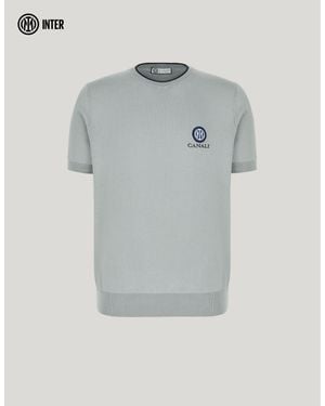 Canali Short Sleeve Cotton Silk Crew Neck With Contrasting Trim - Gray