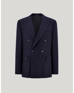 Canali Wool And Silk Double-Breasted Modern-Fit Jacket - Blue