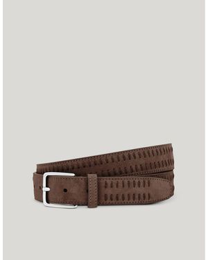 Canali Suede Belt With Decorative Vertical Stitching - Brown