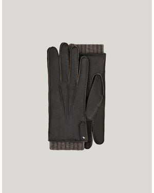 Canali Dunkelbraune Hirschlederhandschuhe Mit Niete Und Kaschmirfutter - Schwarz