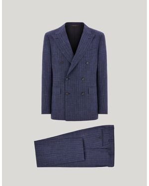 Canali Wool, Silk And Linen Double-Breasted Modern-Fit Pinstripe Suit - Blue