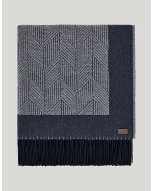 Canali Pure Wool Throw With Jacquard Arrow Motif - Blue