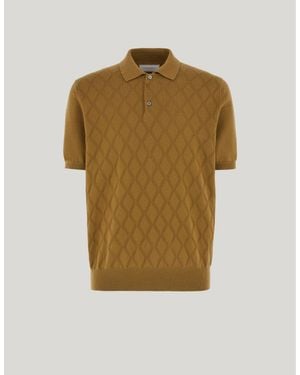 Canali Short-Sleeve Mustard Merino Wool Polo With Diamond Texture - Green
