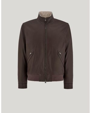 Canali Lambskin Nappa Leather Blouson With Stand-Up Collar - Brown