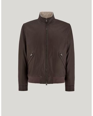Canali Lambskin Nappa Leather Blouson With Stand-Up Collar - Brown