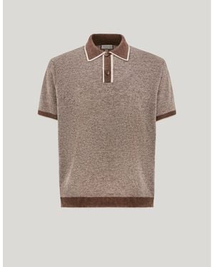 Canali Linen And Silk Jacquard Polo Shirt With Contrasting Collar - Natural