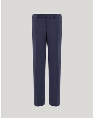 Canali Stretch Wool High-Waisted Flat-Front Trousers - Blue