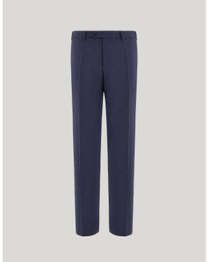 Canali Stretch Wool High-Waisted Flat-Front Trousers - Blue