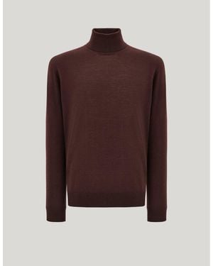 Canali Nuvola Burgundy Seamless Merino Wool Turtleneck - Brown