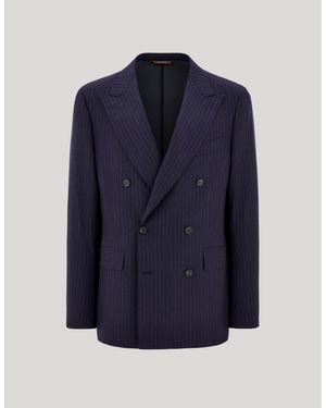 Canali And Wool Double-Breasted Pinstriped Modern-Fit Jacket - Blue