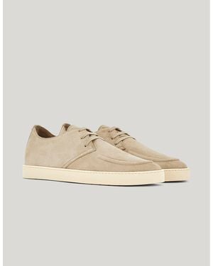 Canali Suede Ankle Boots With Gunmetal Rivet And Rubber Sole - Natural