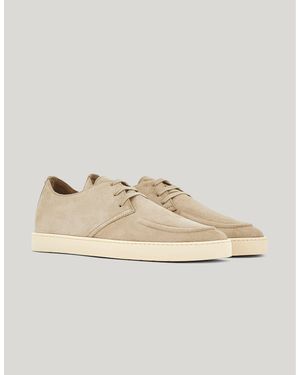 Canali Suede Ankle Boots With Gunmetal Rivet And Rubber Sole - Natural