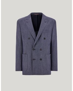 Canali Denim Linen And Wool Modern-Fit Jacket - Blue