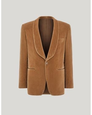 Canali Sand Cotton Velvet Regular-Fit Tuxedo Jacket - Brown