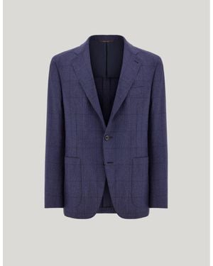 Canali Silk And Cashmere Modern-Fit Overcheck Jacket - Blue