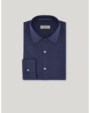 Canali Regular Fit Cashmere And Cotton Blend Casual Shirt - Blue