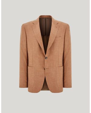 Canali Rust- Wool, Silk And Linen Modern-Fit Jacket With Check Pattern - Natural