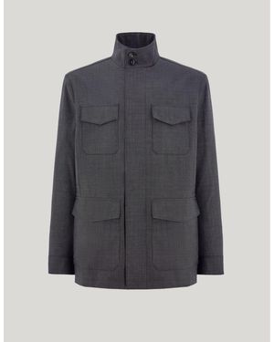 Canali Impeccabile Charcoal Wool Field Jacket With Membrane - Blue