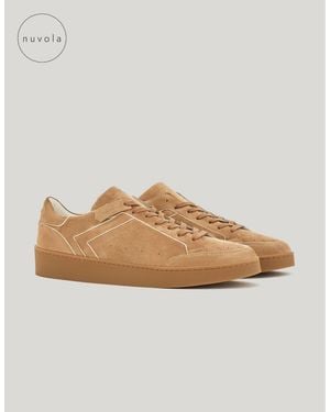 Canali Nuvola Hazelnut Suede Sneakers With Ivory Piping - Natural