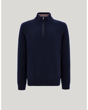 Canali Cashmere English Rib Zippered Mock Neck Jumper - Blue