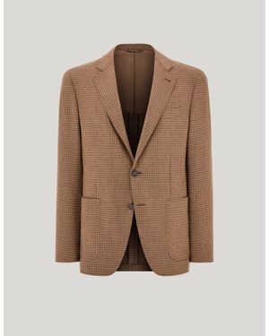 Canali Sand And Wool And Silk Houndstooth Modern-Fit Kei Jacket - Brown