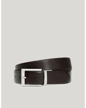 Canali And Reversible Printed Saffiano And Plain Calfskin Belt - Black
