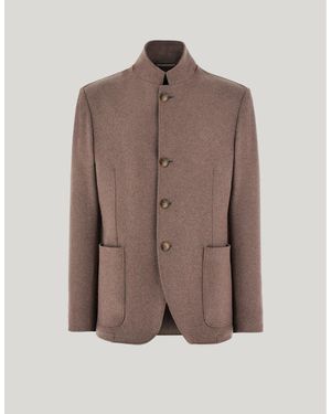Canali Walnut Stretch Cashmere Single-Breasted Jacket With Stand-Up Collar - Brown