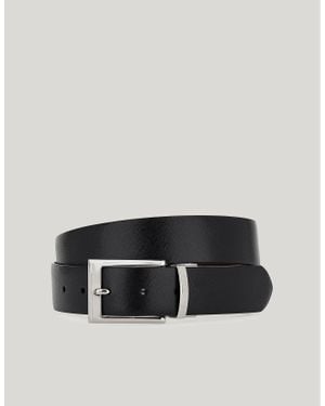 Canali Ceinture En Cuir De Veau Motif Saffiano Et Cuir De Veau Lisse - Noir