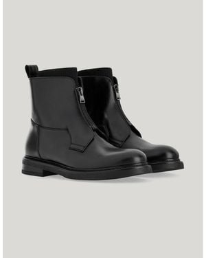 Canali Smooth Calfskin Ankle Boots With Zip And Knit Sock - Black