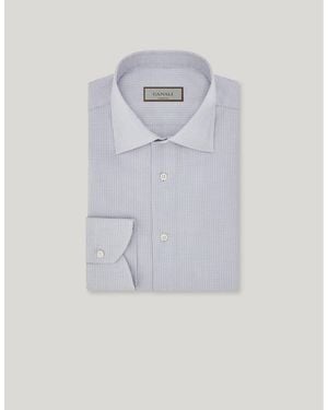 Canali And Light Cotton Micro-Plaid Regular-Fit Shirt - Blue