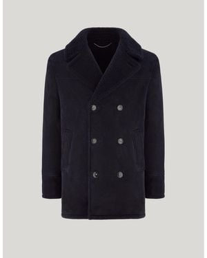 Canali Double-Breasted Shearling Car Coat - Blue