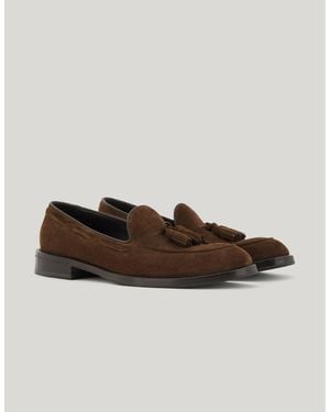 Canali Suede Loafers With Bow And Leather And Rubber Sole - Brown