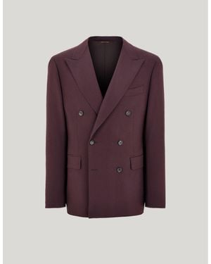 Canali Dark Travel Wool Flannel Modern-Fit Double-Breasted Jacket - Purple