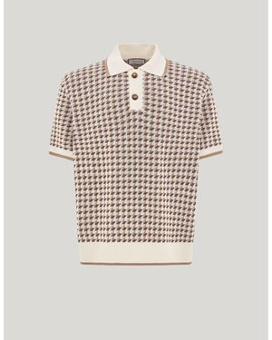 Canali Short-Sleeved Linen And Silk Jacquard Polo Shirt With Houndstooth Motif - Natural