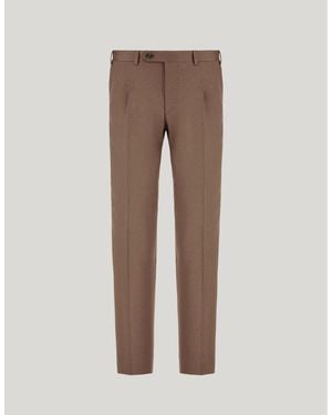 Canali Walnut Travel Wool Flannel Regular-Fit Trousers - Natural