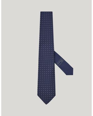 Canali Silk Tie, Jacquard Motif And Logo With Thread - Blue