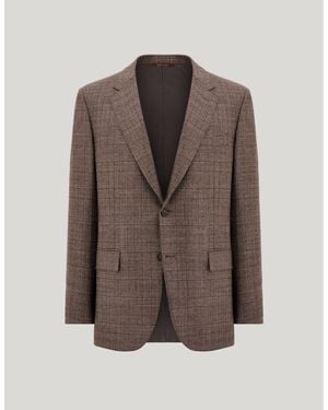 Canali Walnut And Dark Silk And Cashmere Regular-Fit Overcheck Jacket - Brown