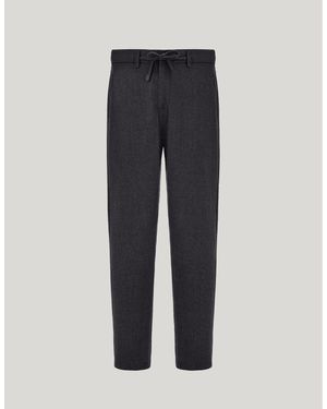 Canali Impeccabile Charcoal Wool Flannel Drawstring Chino Trousers - Blue