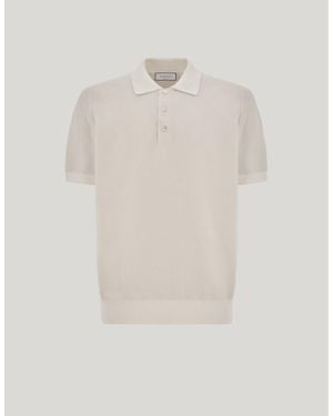 Canali Micro-Structured Cotton Polo Shirt With Shaved Collar - White