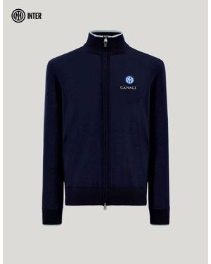 Canali Merino Wool Cardigan With Zip - Blue