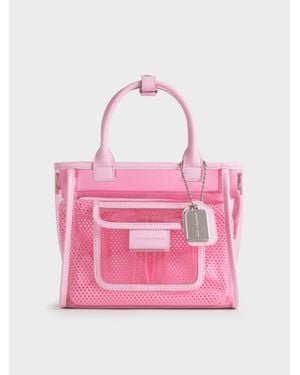 Charles & Keith Norah See-Through Mesh Tote Bag - Pink