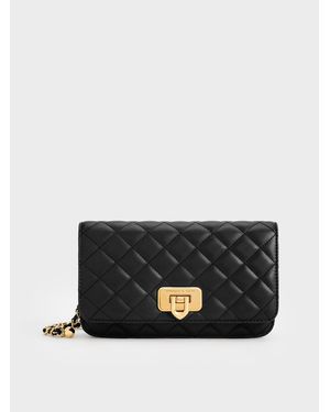 Charles & Keith Cressida Gesteppte Clutch Mit Push-Lock-Verschluss - Schwarz