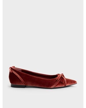 Charles & Keith Bettina Velvet Double-Bow Pointed Ballet Flats - Red